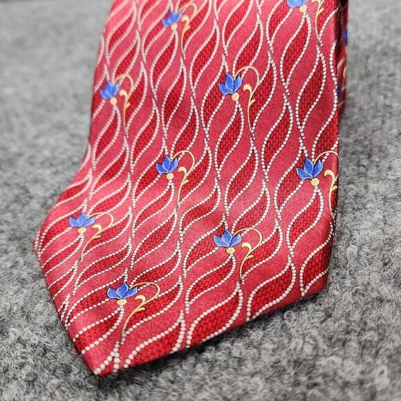 Faberge Necktie Men’s Red Pink Blue Flower All Silk Tie Handmade USA - Picture 3 of 8
